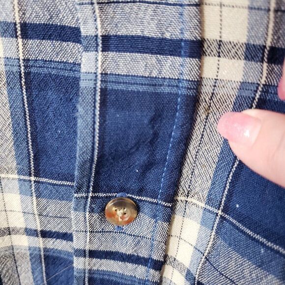 Pendleton VTG 100% Virgin Wool Flannel Shirt Mens Size L Long Blue Plaid *Flaw - Picture 7 of 11